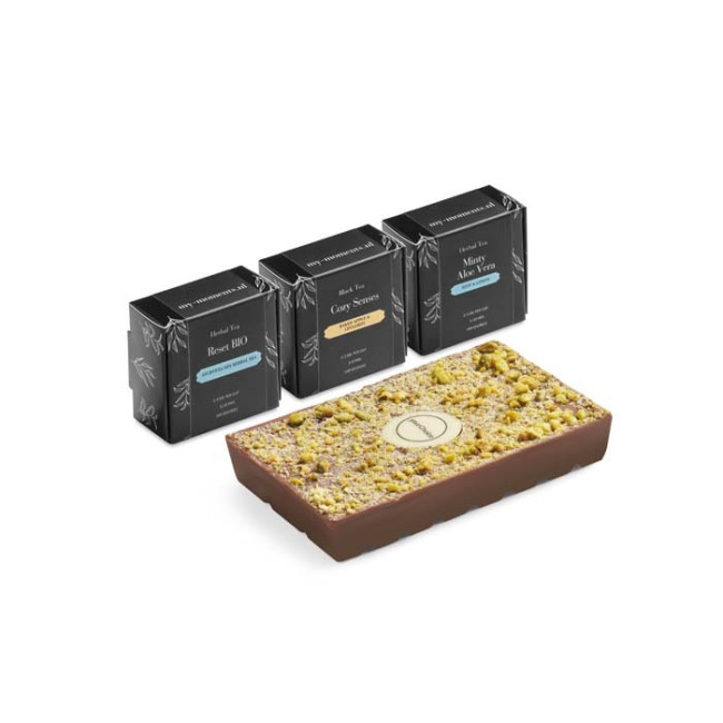 Boîte cadeau avec chocolat style Dubaï et 3 thés zen 