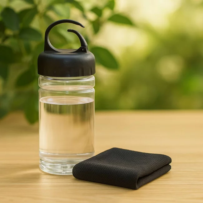 Serviette microfibre et bouteille fris 300 ml 