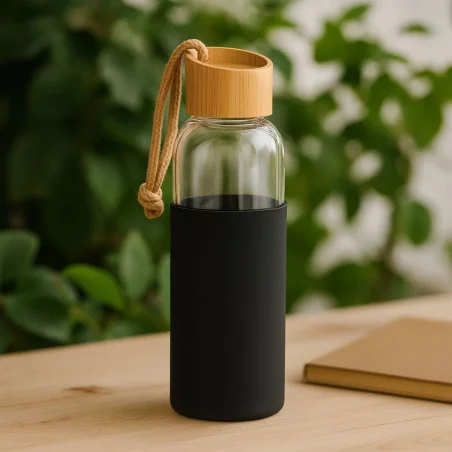 Bouteille publicitaire en verre et bambou Chai 500 ml 