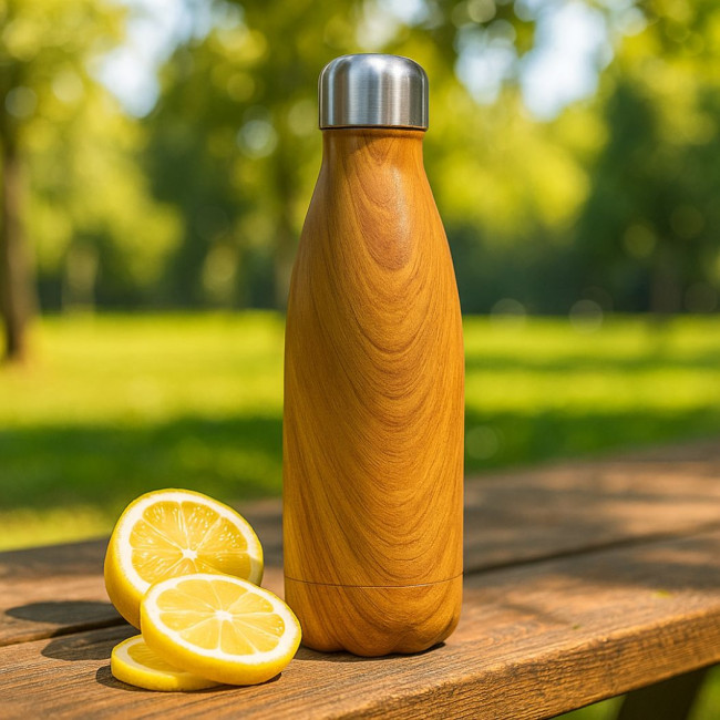 Bouteille isotherme personnalisable avec effet bois 500 ml 