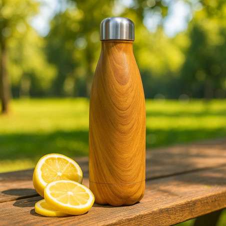 Bouteille isotherme personnalisable avec effet bois 500 ml 