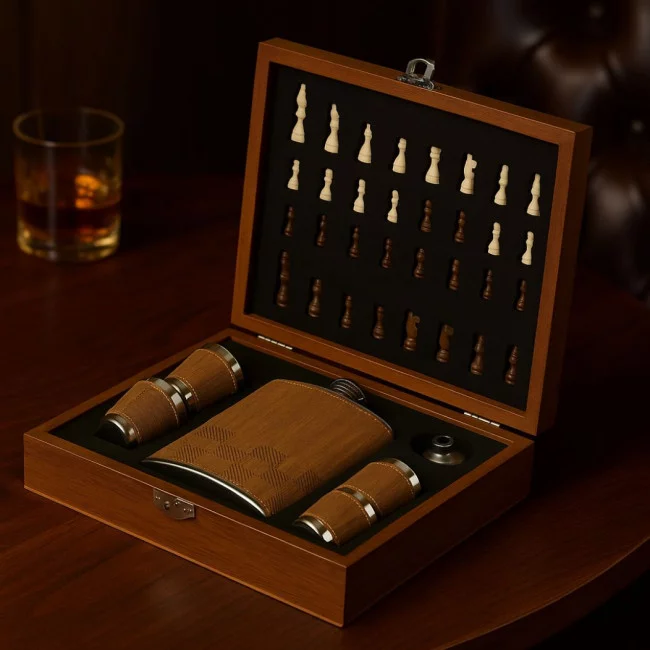 Coffret cadeau flasque et échiquier Fleet 