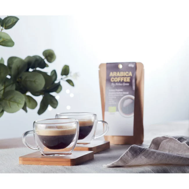Set de 2 tasses en verre double paroi et bambou 90 ml