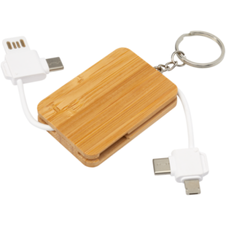 Porte-clé câble de charge en bambou Reel 