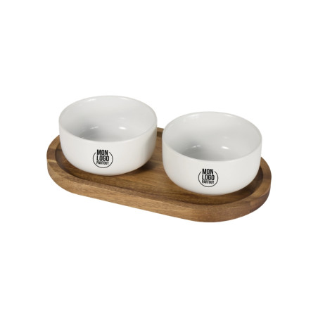 Ensemble plateau en bois et bols en céramique Noa 