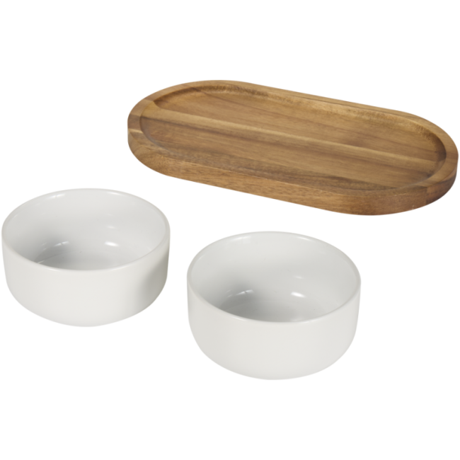 Ensemble plateau en bois et bols en céramique Noa 