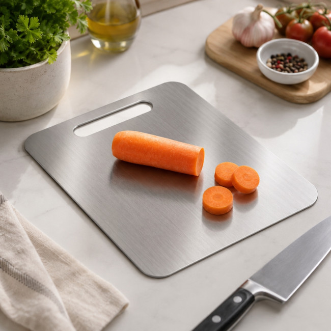 Petite planche à découper en inox Plati 