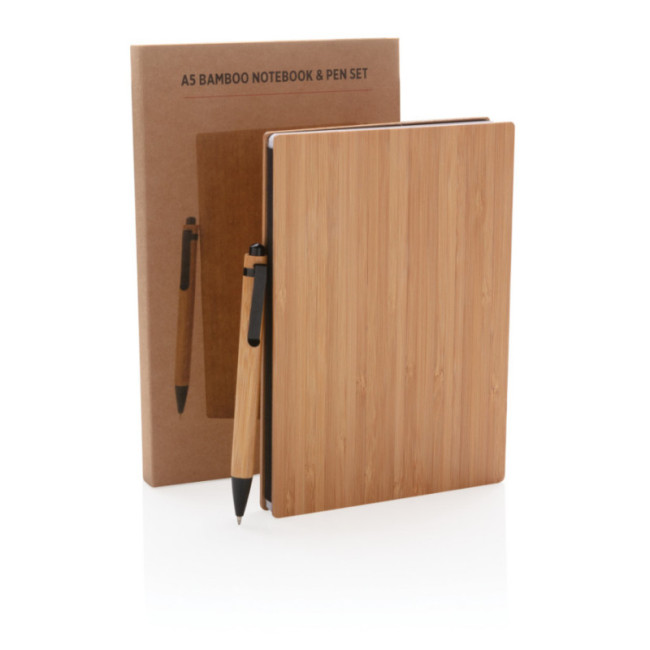 Set publicitaire carnet A5 et stylo en bambou 