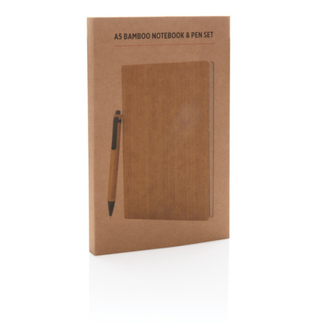 Set publicitaire carnet A5 et stylo en bambou 