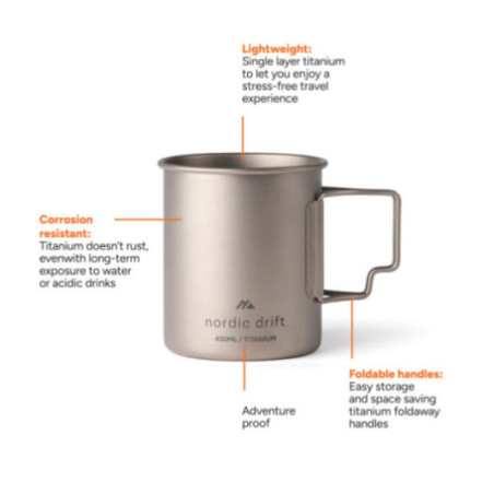 Tasse ultra légère en titane Nordic Drift Trail 450 ml 