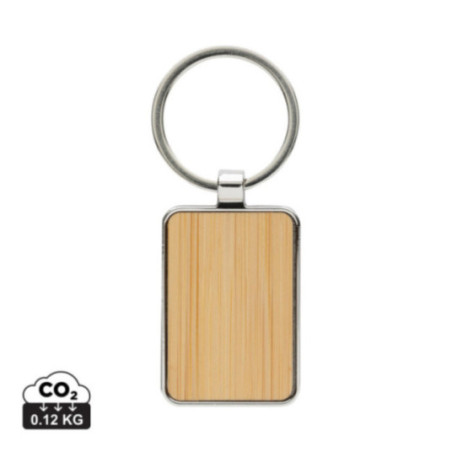 Porte-clés rectangulaire en alliage de zinc RCS et bambou 