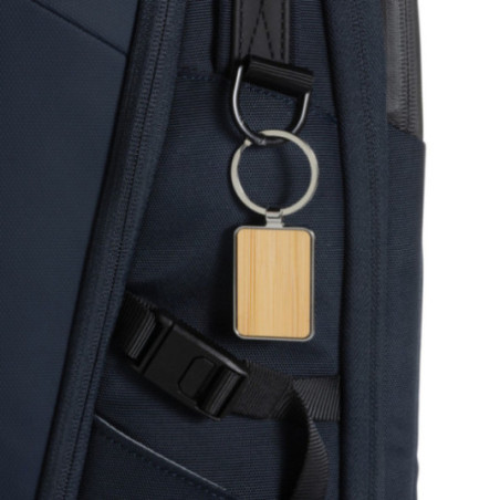 Porte-clés rectangulaire en alliage de zinc RCS et bambou 