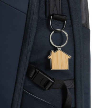 Porte-clés maison en alliage de zinc recyclé RCS et bambou 