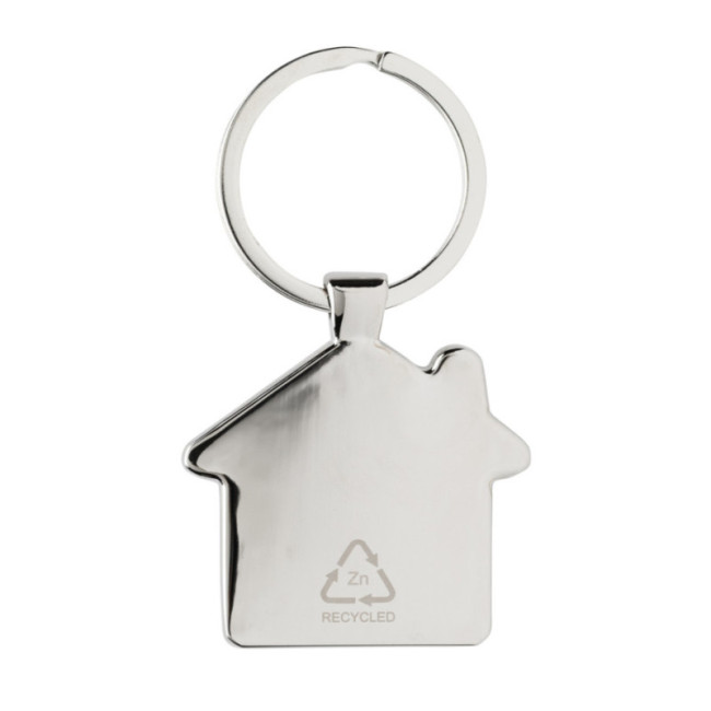 Porte-clés maison en alliage de zinc recyclé RCS et bambou 