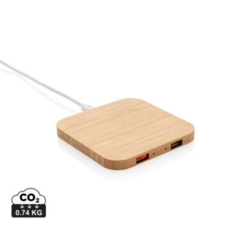 Chargeur personnalisable sans fil et USB en bambou 5W 