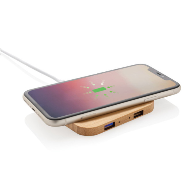 Chargeur personnalisable sans fil et USB en bambou 5W 