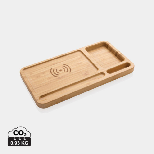 Organiseur de bureau personnalisé en bambou avec chargeur 10W 
