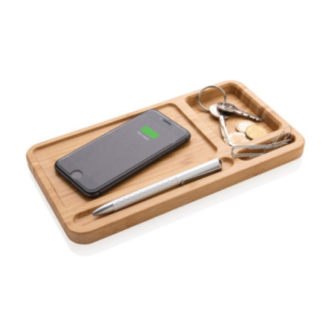 Organiseur de bureau personnalisé en bambou avec chargeur 10W 