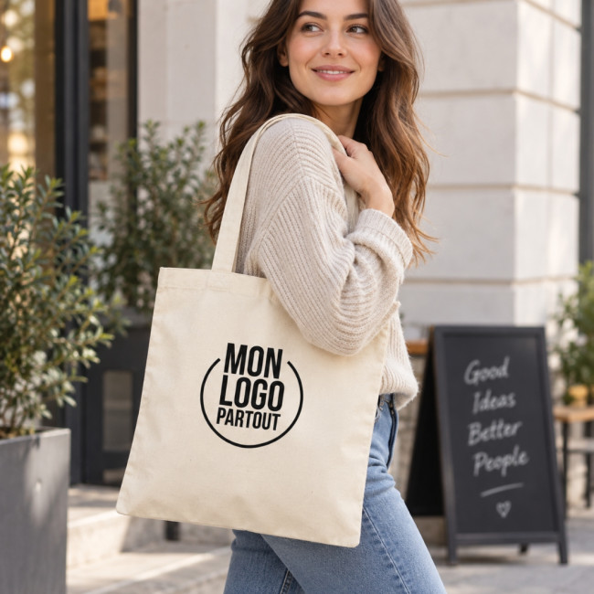 Sac Shopping Personnalisable Anses Longues Ecru 
