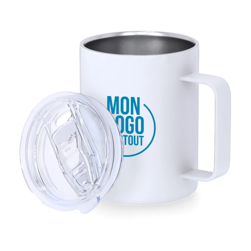 Mug publicitaire isotherme caoutchouc Adelax 400 ml 