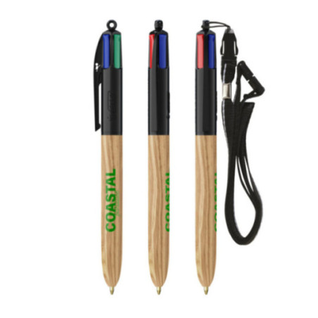 Stylo BIC ® 4 Couleurs Wood Style Lanyard 