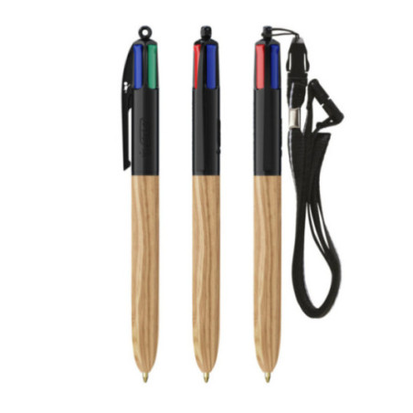 Stylo BIC ® 4 Couleurs Wood Style Lanyard 