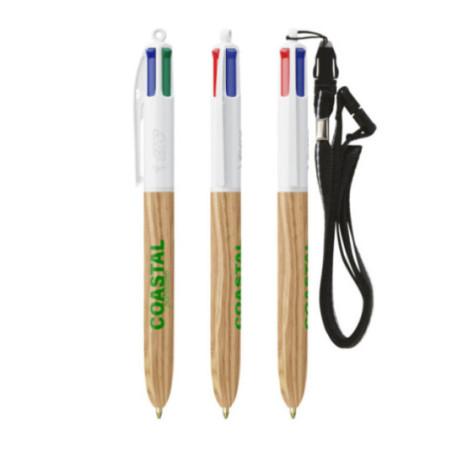 Stylo BIC ® 4 Couleurs Wood Style Lanyard 