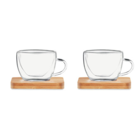 Set de 2 tasses en verre double paroi et bambou 90 ml 