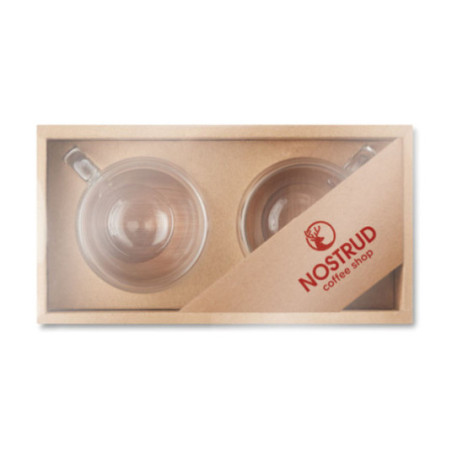 Set de 2 tasses en verre double paroi et bambou 90 ml 