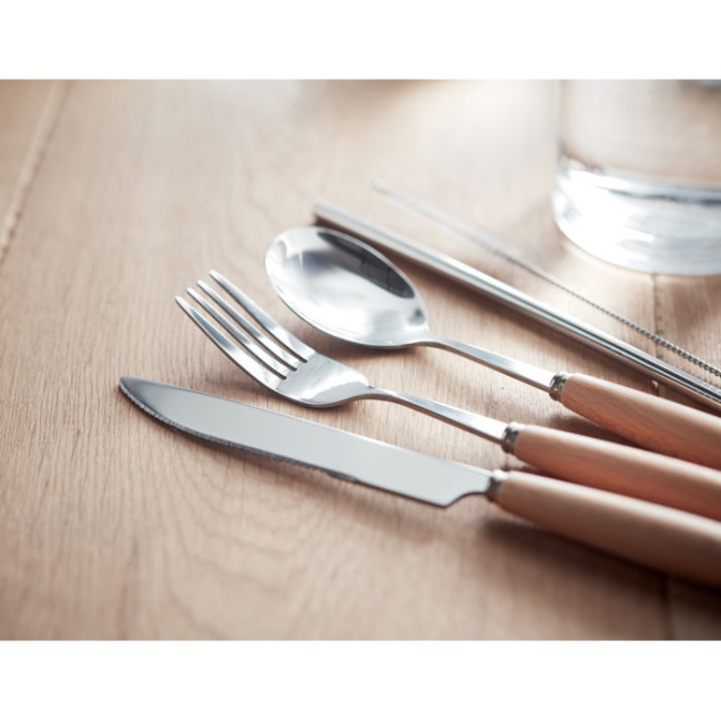 Set couverts inox et bois personnalisé Custa 