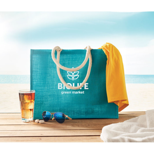 Sac de plage publicitaire en jute Aura 