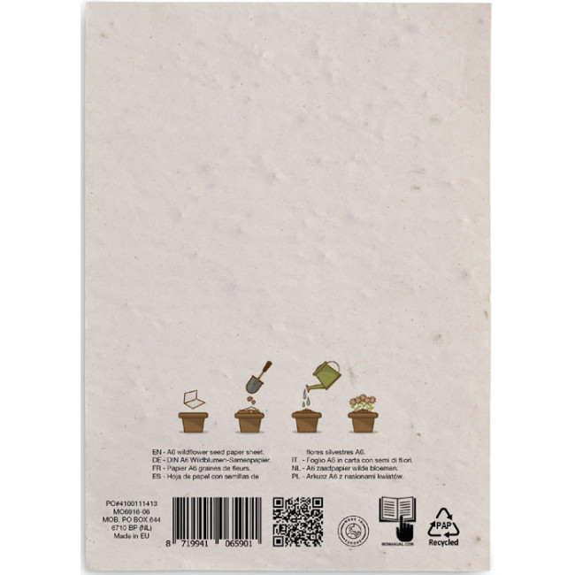 Feuille de papier recyclé à planter A6 Asido 