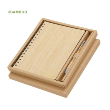 Coffret carnet A5 et stylo bille en bambou Hecan 