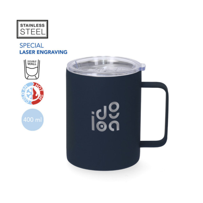 Mug publicitaire isotherme caoutchouc Adelax 400 ml 