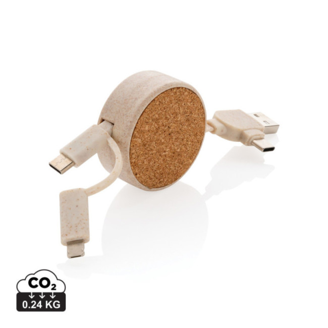 Câble rétractable personnalisable 6 en 1 en liège et fibre de paille 