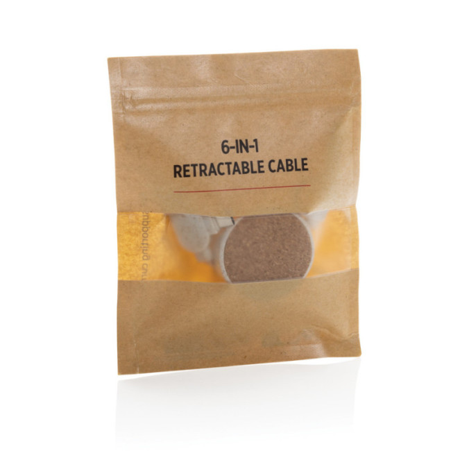 Câble rétractable personnalisable 6 en 1 en liège et fibre de paille 