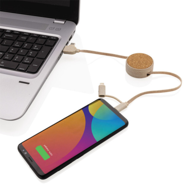 Câble rétractable personnalisable 6 en 1 en liège et fibre de paille 