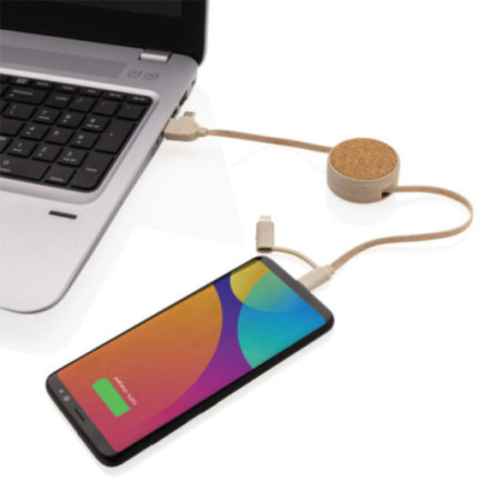 Câble rétractable personnalisable 6 en 1 en liège et fibre de paille 