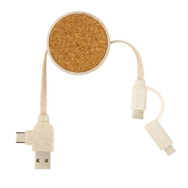 Câble rétractable personnalisable 6 en 1 en liège et fibre de paille 