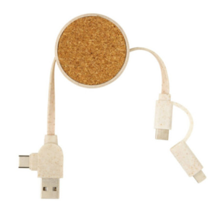 Câble rétractable personnalisable 6 en 1 en liège et fibre de paille 