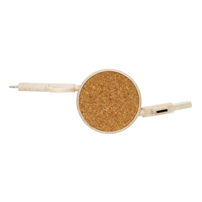Câble rétractable personnalisable 6 en 1 en liège et fibre de paille 