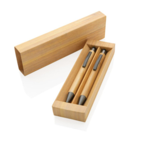 Set de stylos personnalisés en bambou avec coffret 
