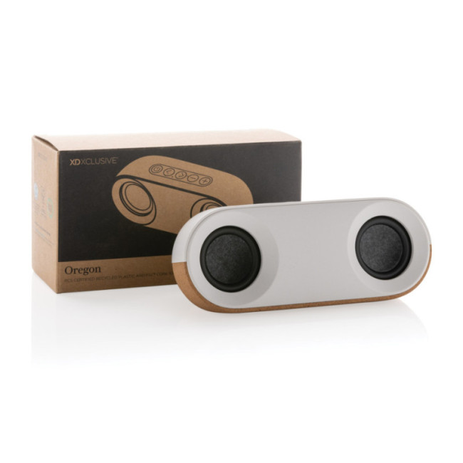 Enceinte personnalisée 10W en plastique recyclé et liège Oregon 