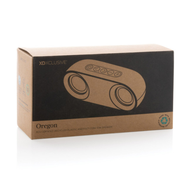 Enceinte personnalisée 10W en plastique recyclé et liège Oregon 