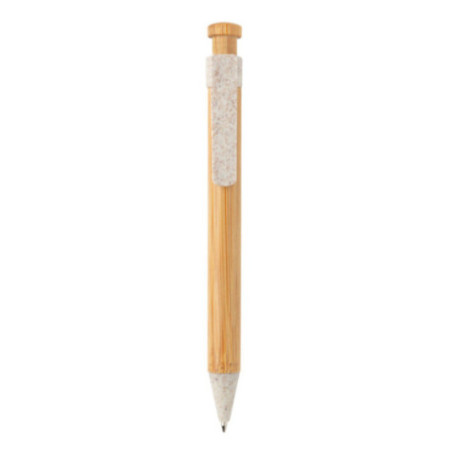 Stylo personnalisé en bambou avec clip en fibre de paille 