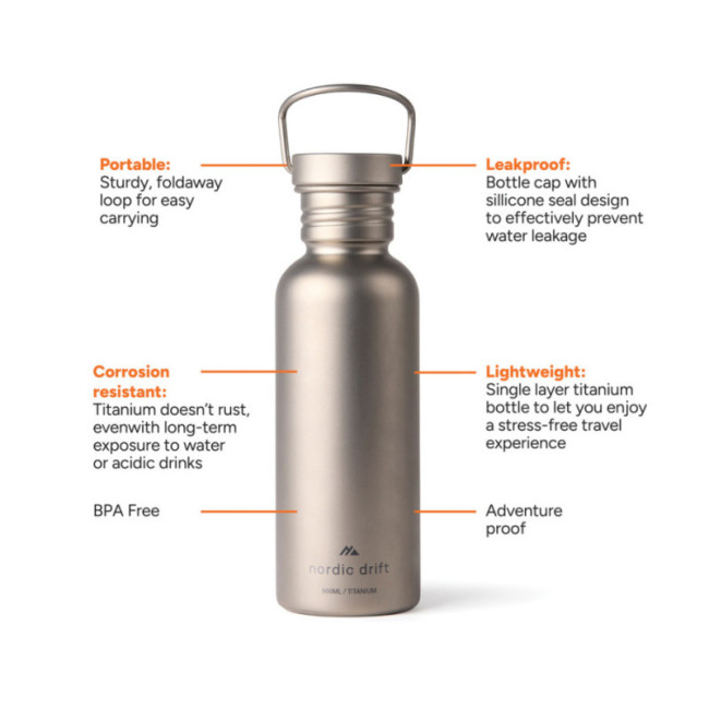 Gourde ultra légère titane Nordic Drift Trail 600 ml 