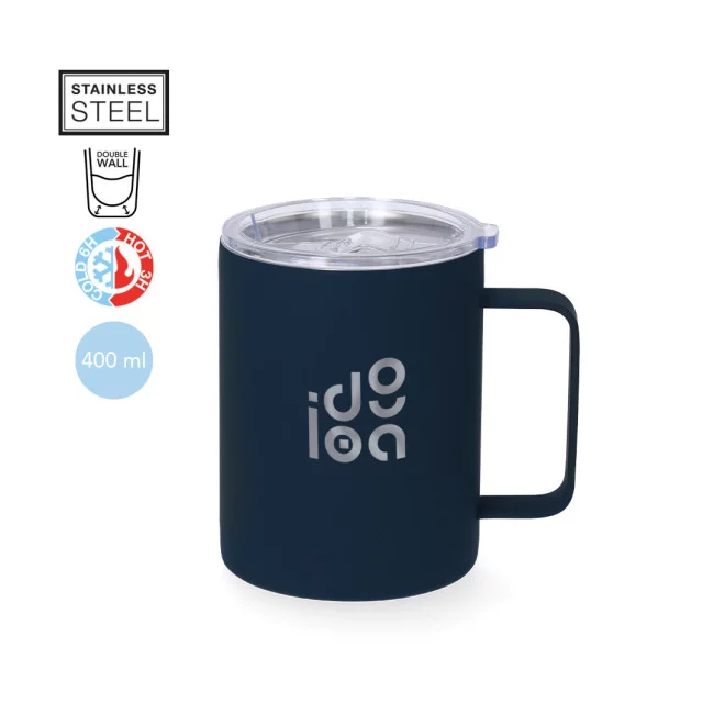 Mug publicitaire isotherme caoutchouc Adelax 400 ml 