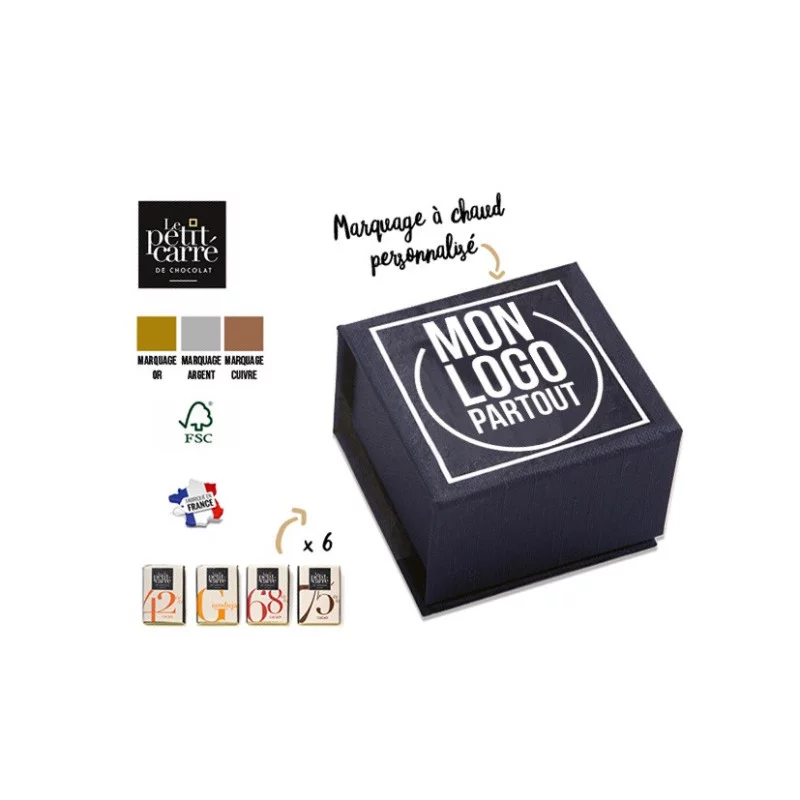 Coffret personnalisé de 6 carrés de chocolat 5 gr - couv
