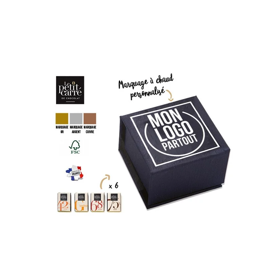 Coffret personnalisé de 6 carrés de chocolat 5 gr - couv