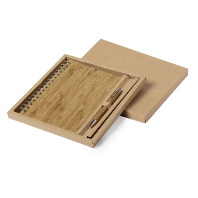 Coffret carnet A5 et stylo bille en bambou Hecan